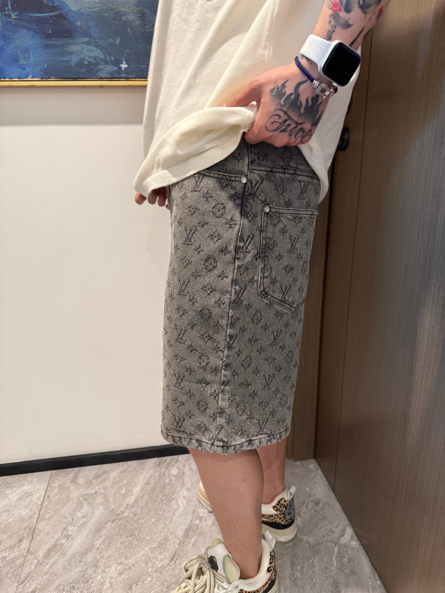 1V 2025SS jacquard denim short